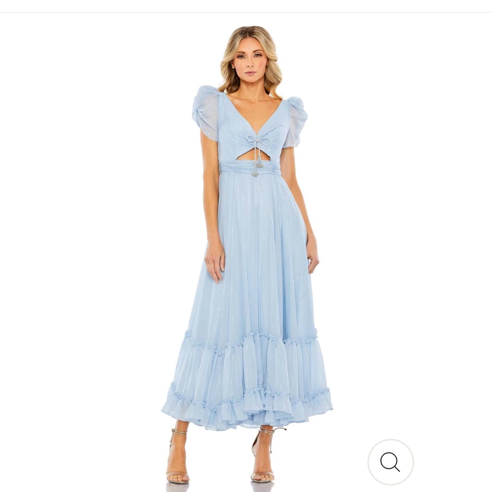 MAC DUGGAL RUFFLE TIERED METALLIC RUCHED SHOULDER DRESS